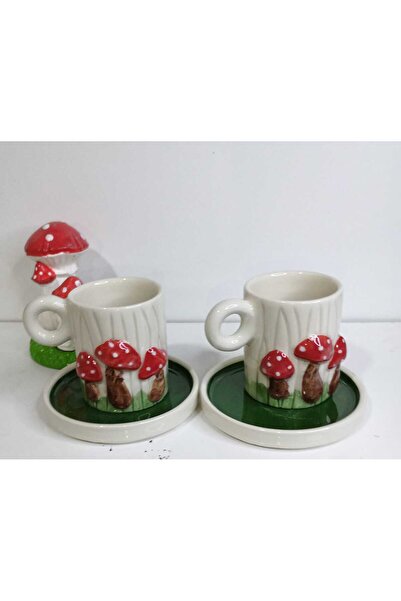 Dİ TAZZA Handmade Design Mushroom Embossed 2-Person 4-Piece 110 ml Cup Set