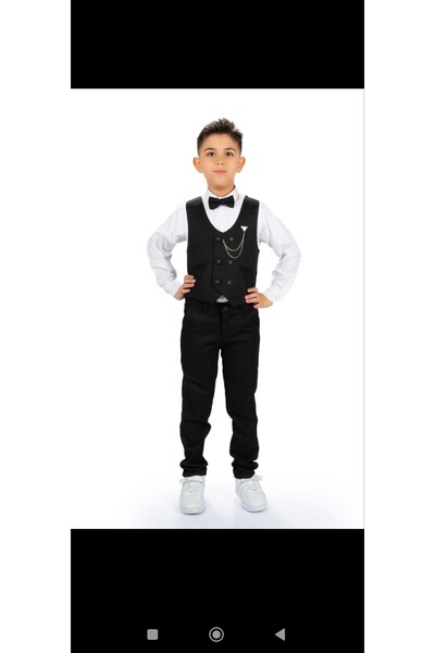 renkli diyar Boy's tuxedo set vest shirt fabric pants and bow tie set holiday wedding