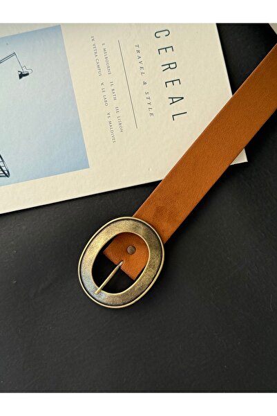 TABA BUTİK Γυναικεία ζώνη από σουέτ με οβάλ αγκράφα