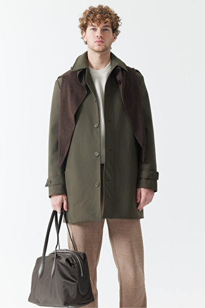 PAULMARK Men's Shirt Collar Trench Coat