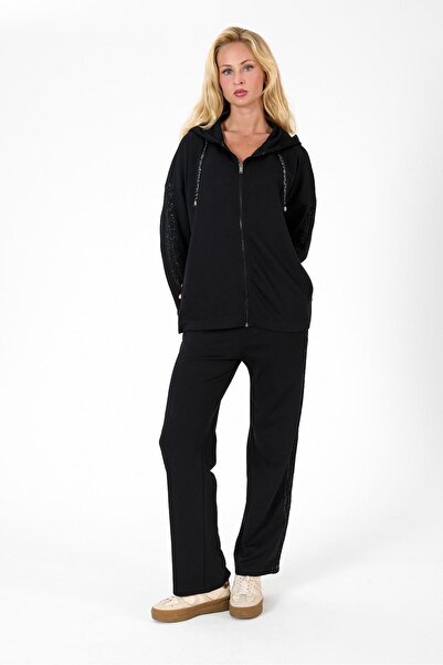 odelon Women's Modal Fabric Knitwear Detailed Jogger Sweatpants Black