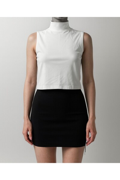 obelleatelier بلوزة نسائية بدون أكمام بياقة عالية مكونة من حشوة كتف قطع – ساد...