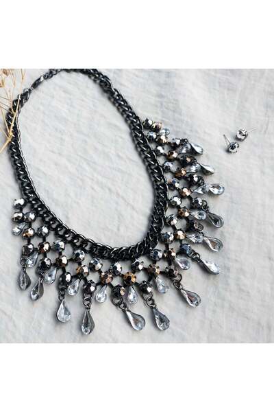 MOONGLOW ACCESSORIES Colier și cercei Grey Love