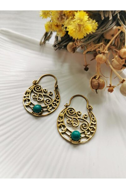 Halley Concept Natural Stone Ethnic Brass Earrings