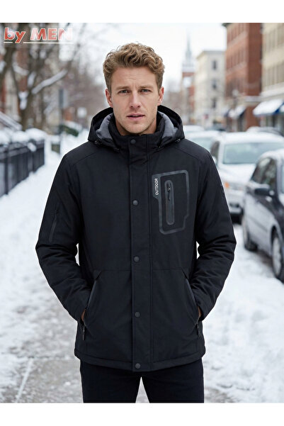 DYNAMO Erkek Kışlık Rüzgar Soğuk ve Su Geçirmez İçi Polarlı Kapüşonlu Solfshell Mont