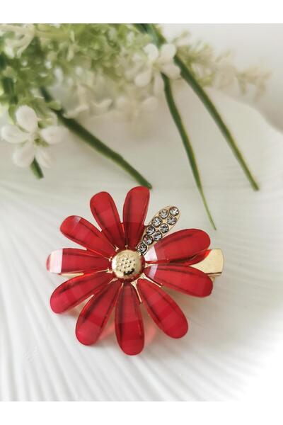 Halley Concept Stone-Encrusted Red Daisy Clip Buckle