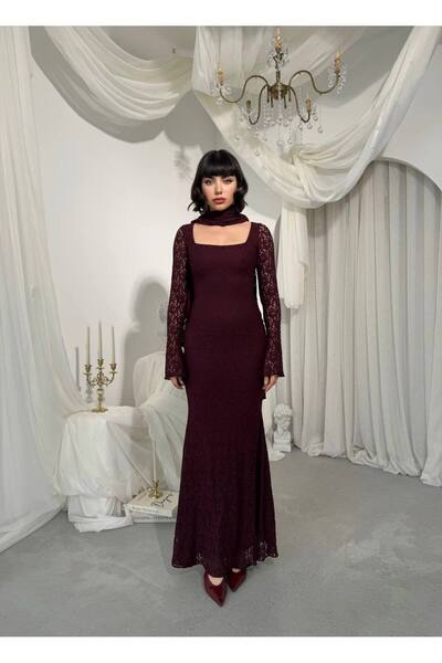 conconmoda Olin Dantel Tasarım Şallı Kadın Elbise