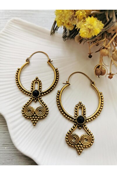 Halley Concept Natural Stone Ethnic Brass Earrings