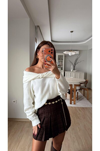 Fistan Byn Melisa Düğüm Yaka Kazak Ekru