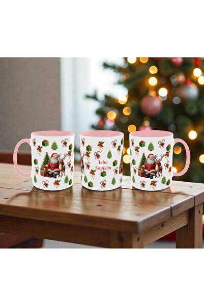 ALPŞAN TİCARET Kişiye Özel Yılbaşı Temalı Kupa – İsim Yazılı Noel Baba ve Gey...