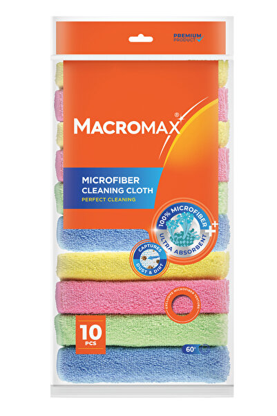 MACROMAX Microfibre Cloths 10 Pack 30×28 cm Premium Washable Durable Rags