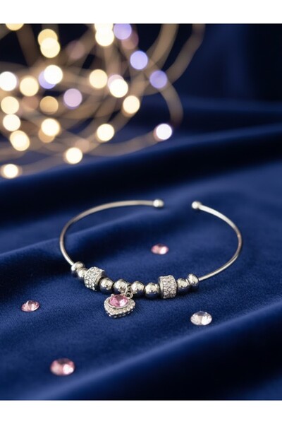 KANERUZ سوار من الفولاذ مزين بحجر الزركون على شكل قلب