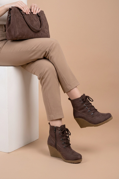 MARSEDO Women's Wedge Sole Zippered Casual Boots Matei