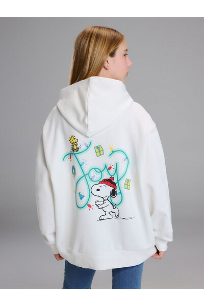 LC Waikiki Ekru Kapüşonlu Snoopy Baskılı Kız Çocuk Kalın Sweatshirt
