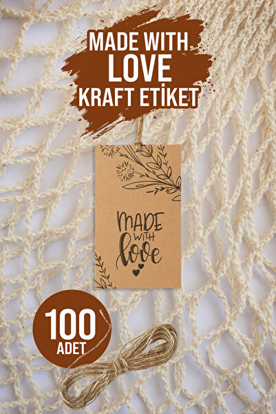 colortouch Made With Love Kraft Etiket 100 Adet 5 Cm X 8 Cm İpli