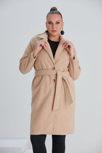 RMG Astarsız Büyük Beden Vizon Kaşe Kaban