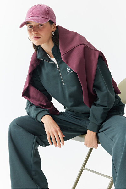 PAULMARK SWEAT SHIRT FEMININ CU GULER ÎNALT ȘI FERMUAR PARȚIAL RK0301