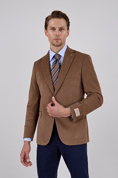 PR PACO ROMANO ART OF FASHİON Erkek Slim Fit Mono Yaka Kadife Vizon Ceket