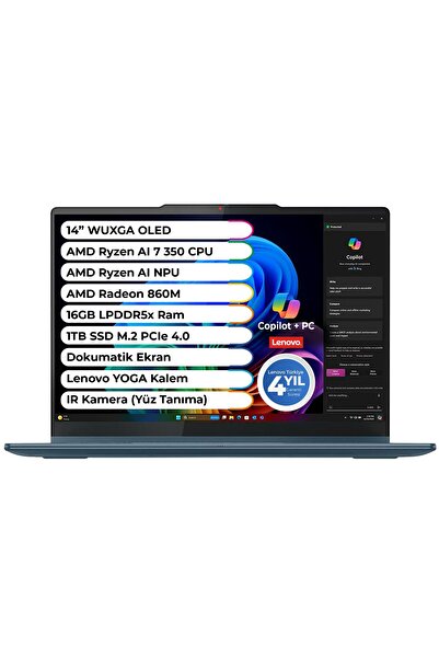 LENOVO YOGA 7 AMD Ryzen 7 350 CPU 16GB 1TB M2 SSD CoPilot + AMD Ryzen AI 50 Tops 14" OLED WUXGA
