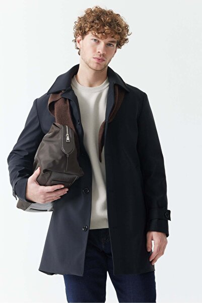 PAULMARK Men's Shirt Collar Trench Coat