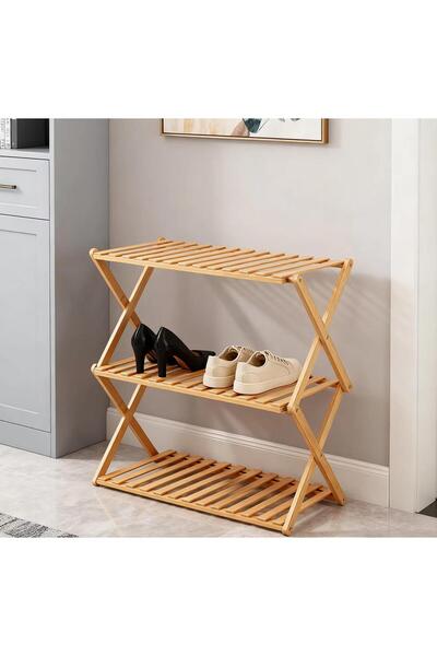 MOSTAFA Stylish wooden shoe storage rack, 3 tiers, foldable, 48*46