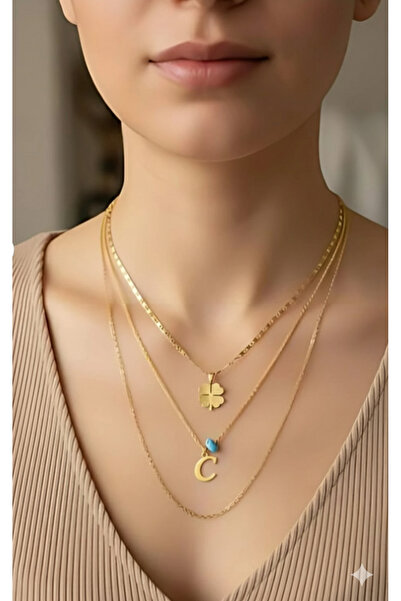 Jewerly Women's Gold Harmony Combination Triple C Letter Necklace