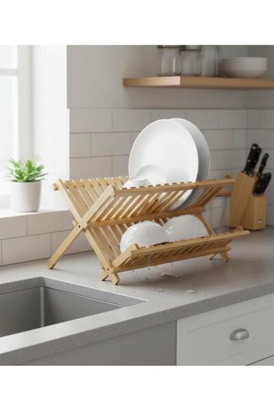 MOSTAFA رف تجفيف الاطباق والاواني خشبي ,قابل للطي,34*25