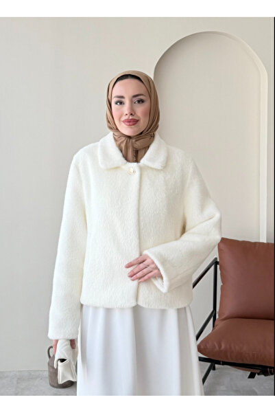 Molly Nelly Kadın Düğme Detaylı Yakalı Tüylü Şık Ceket