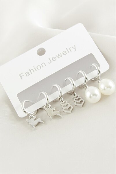 makay 6 قطع من أقراط دائرية من حجر اللؤلؤ على شكل قلب