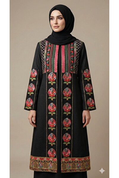 diğerr1 Etnik Desenli Kap Özel İşlemeli Abaya Tesettür Giyim