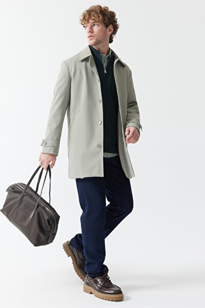 PAULMARK Men's Shirt Collar Trench Coat