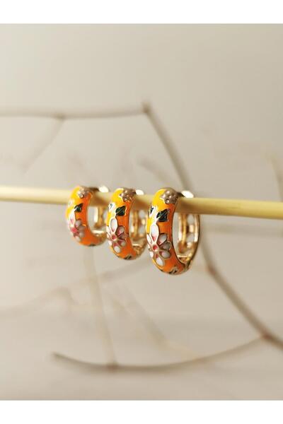 Halley Concept أقراط دائرية من الفولاذ مكونة من 3 قطع من المينا الزهرية للنساء