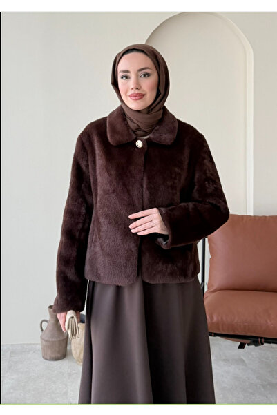 Molly Nelly Kadın Düğme Detaylı Yakalı Tüylü Şık Ceket