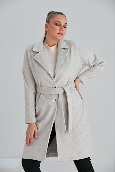 RMG Astarsız Büyük Beden Gri Kaşe Kaban