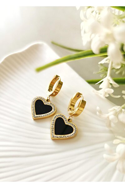 Halley Concept أقراط نسائية من الفولاذ المقاوم للصدأ على شكل قلب أسود