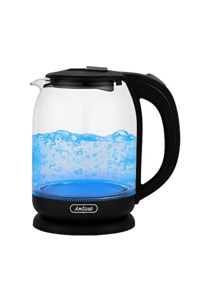 Andowl Transparent Glass Electric Kettle 1500W, 1.8L, Blue LED, 360° Rotating Base