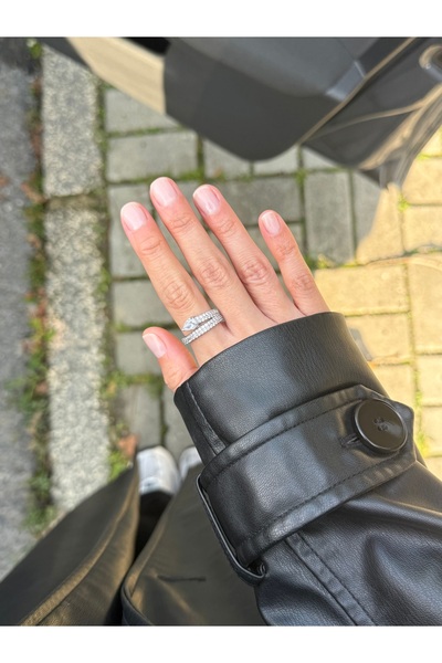 kems jewels Damla Detaylı Zirkon Taşlı Gümüş Kaplama Ayarlanabilir Çelik Yüzük