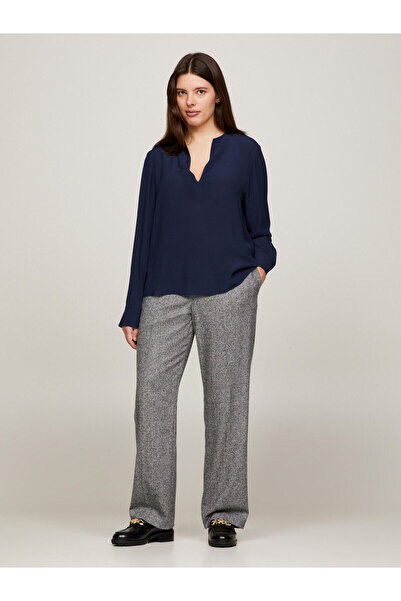 Tommy Hilfiger VISCOSE CREPE V-NECK Kadın Siyah Gömlek