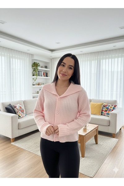 mooishan Women's Soft Texture Pink Knitwear Cardigan