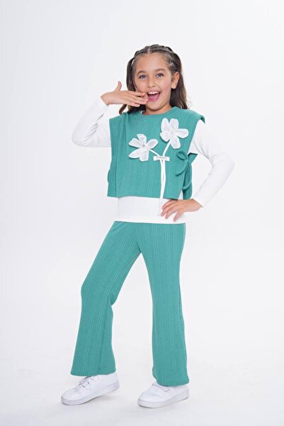 tunays shopping Σετ κοριτσίστικο μπλουζάκι και παντελόνι με αξεσουάρ λουλουδι...