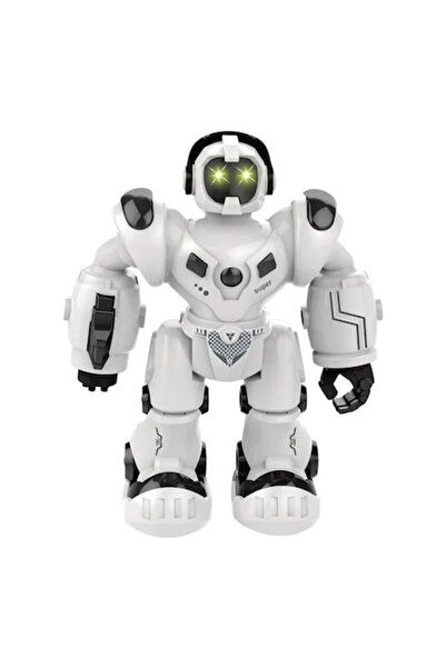 OEM Robot de jucărie, alb/negru, muzică, lumini și mișcare, 20 cm