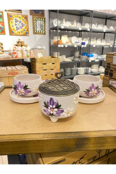 ColorCraft 2-Person Handmade Purple Crown Leaf Pattern Ceramic Mug Set - Tea ...