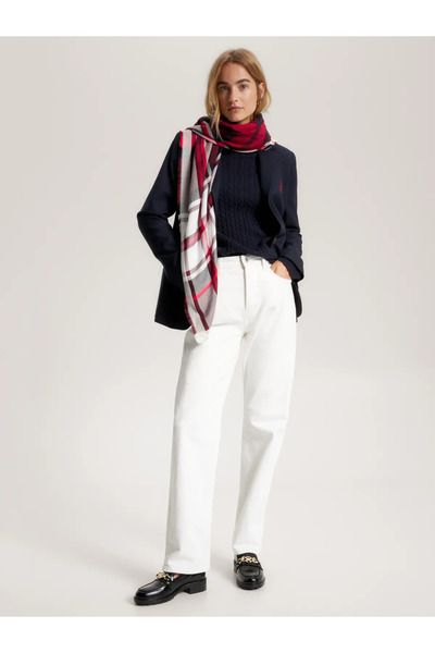 Tommy Hilfiger TOMMY CHECK LARGE SQ Kadın Kırmızı Atkı