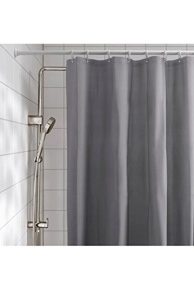 IKEA QUİCK Duş Perdesi 180x200 Cm + 12 Adet Halka Askı Set Gri Renk Duş Perde...