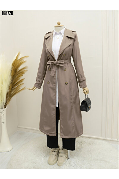 BZ Boutique Kemerli Astarlı Büyük Beden Trençkot 168670