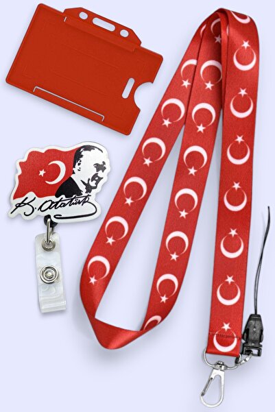 MİLLENEX Atatürk ve Bayrak Yaka Kartı Boyun Askı İpi 3 lü Set Boyun İpi Yoyo ...