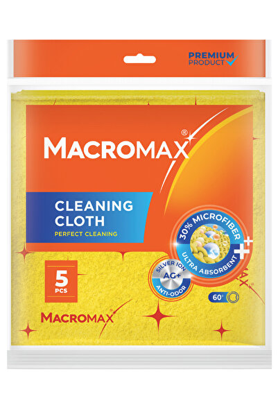 MACROMAX قطعة قماش تنظيف متعددة الأغراض ماصة للتنظيف اليومي، عبوة من 5 قطع