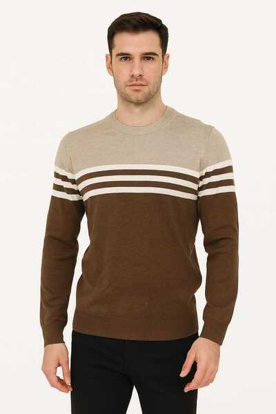 ANATOLIATEKSTILE Men's round neck sweater – Premium knit, contrasting stripes