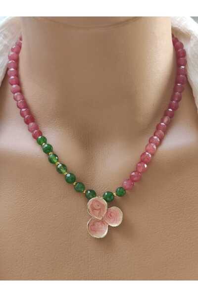 elinasaccessories Zümrüt Akik Kuvars Kolye 14K Lak Altın Kaplama Gül Kuvars Minimal Enerji designer hergün kolye