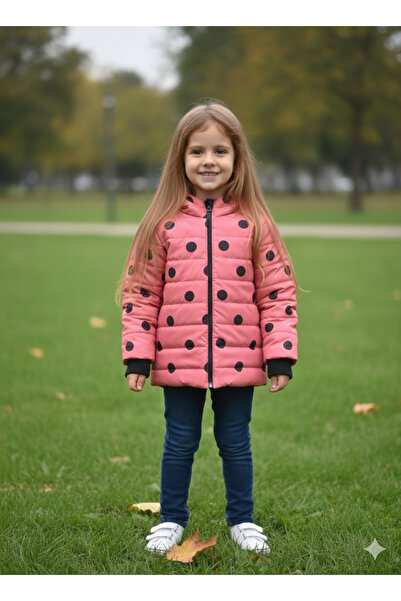 DUBLİNO KİDS Puantiye içi peluş astarlı mevsimlik kız çocuk montu